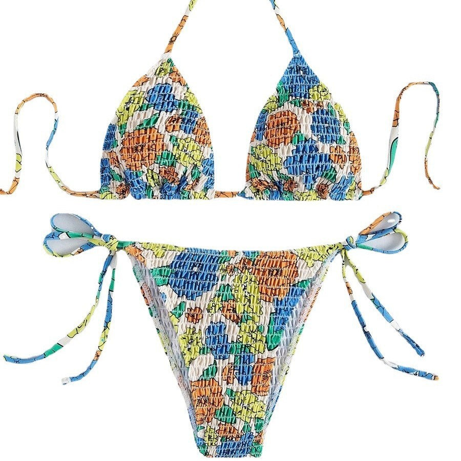 Dame trekant bikini med farverigt struktur design og justerbare stropper Skovae