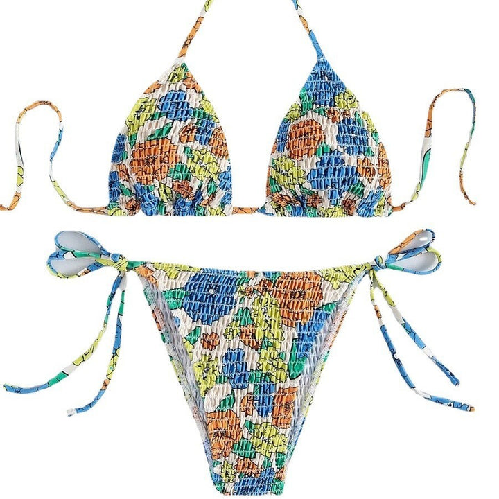 Dame trekant bikini med farverigt struktur design og justerbare stropper Skovae