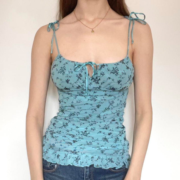 Dame ærmeløs top med variable stropper og floralt design Skovae
