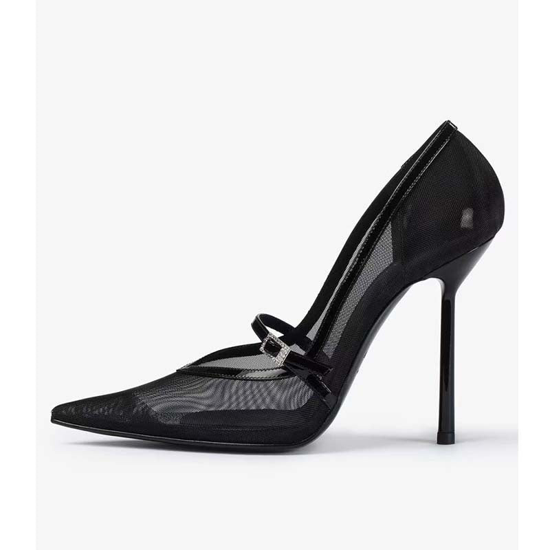 Femme Elegante Mesh Spidsede Stiletto-Hæle med justerbar Ankelrem Stilla