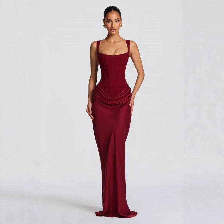Dame Elegante Maxi-Kjole med raffinerede Draperinger Skovae