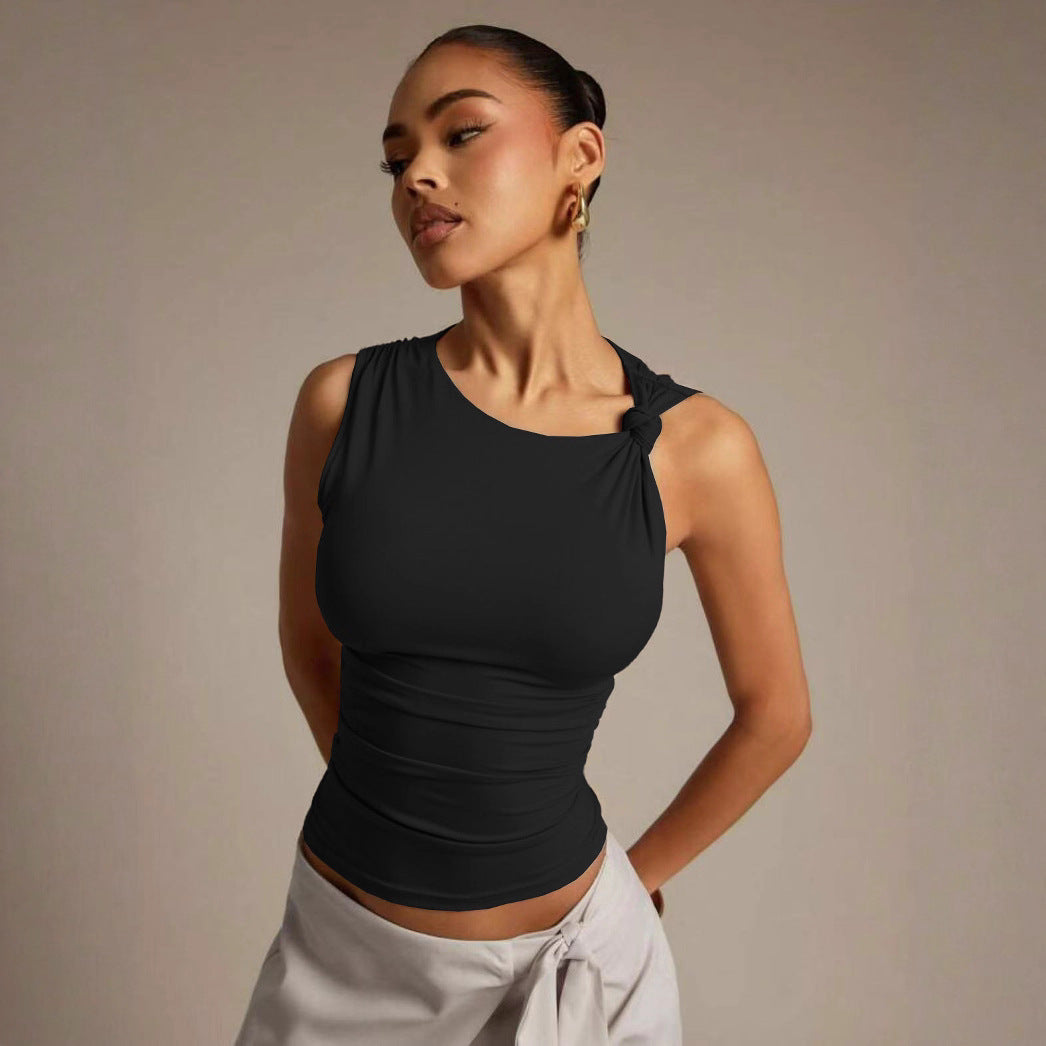 Dame Elegant Tanktop med asymmetrisk design og raffinerede knudelementer Skovae