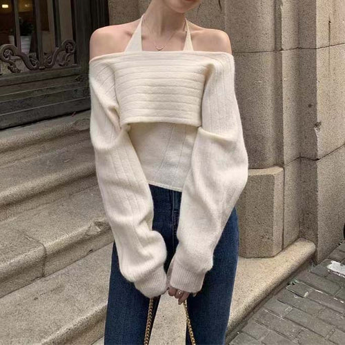 Dame Off-Shoulder Ribstrik Kort Pullover Stilla