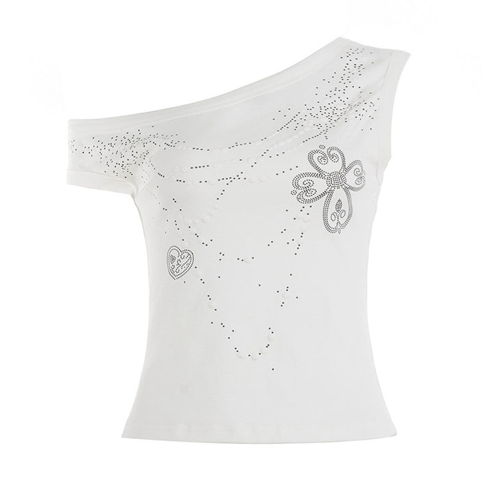 Dame top med off-shoulder design og funklende detaljer Skovae