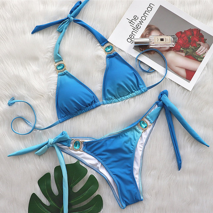 Dame Vibrant Gradient Triangle Bikini Sæt Stilla