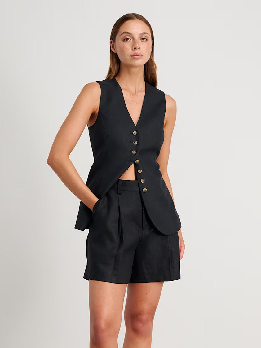 Femme Figursyet Linned blazer og shorts-sæt Stilla