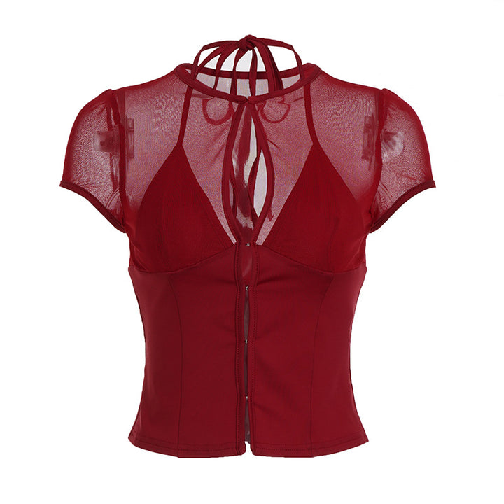 Dame Sporty Mesh-top med justerbar bindedetalje Skovae