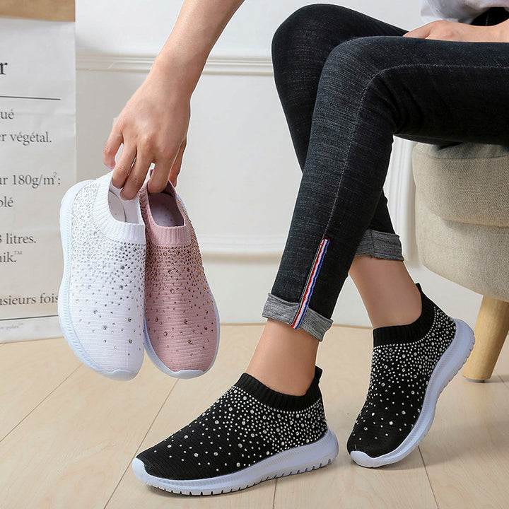 Dame Glitrende Sneakers med elastisk strikket overdel og skridsikker sål Stilla