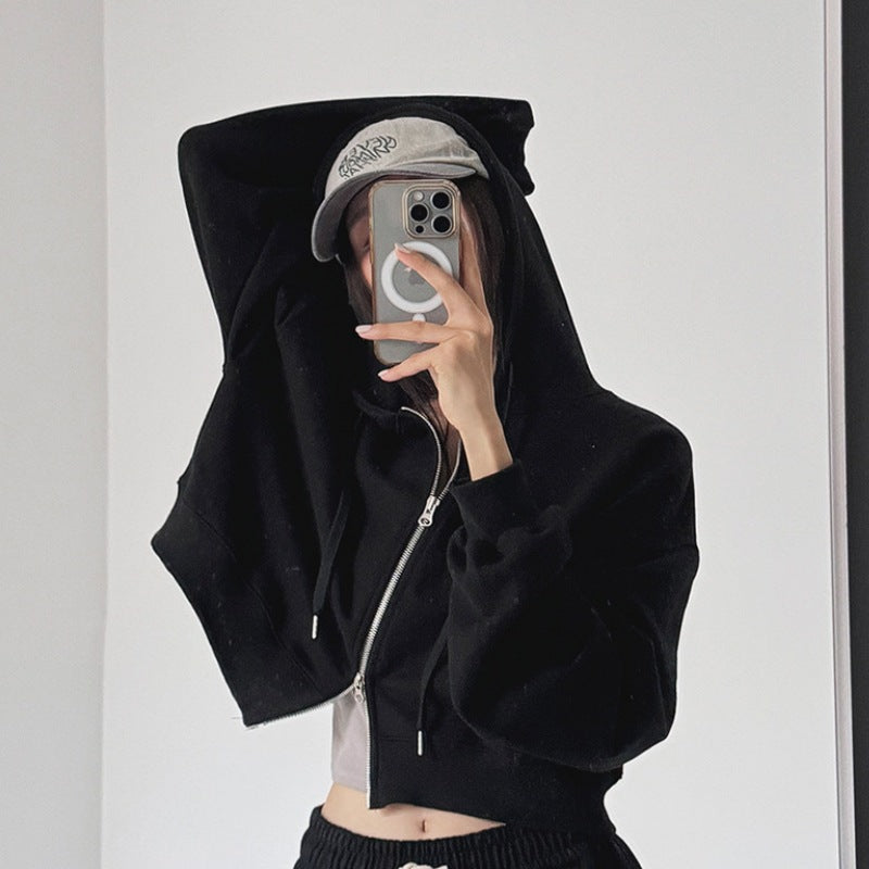 Kvinders cropped hoodie med lynlås og elastiske manchetter Stilla