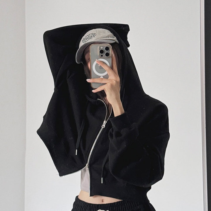 Kvinders cropped hoodie med lynlås og elastiske manchetter Stilla