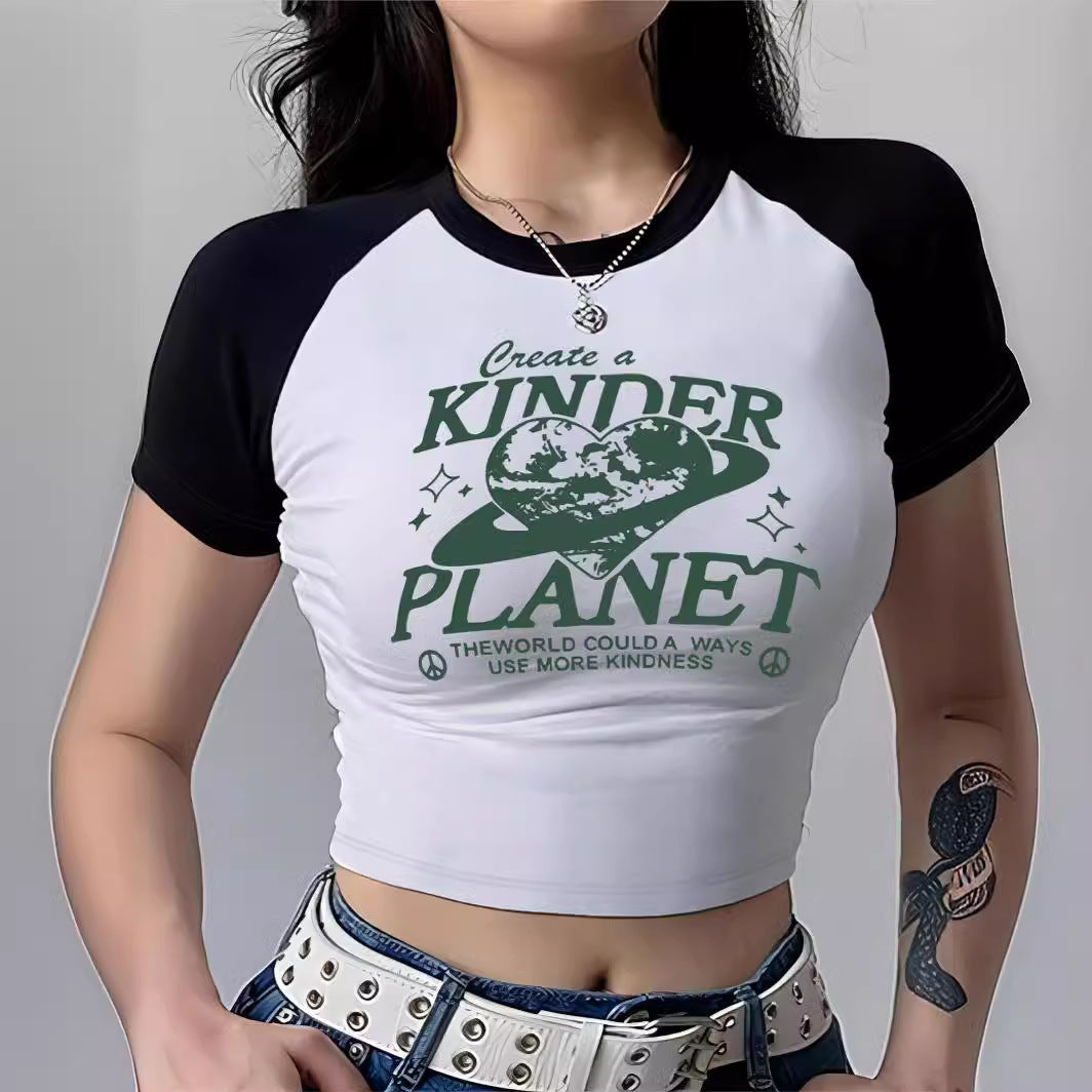 Dame Crop-top med motiverende tekst og afslappet snit Skovae