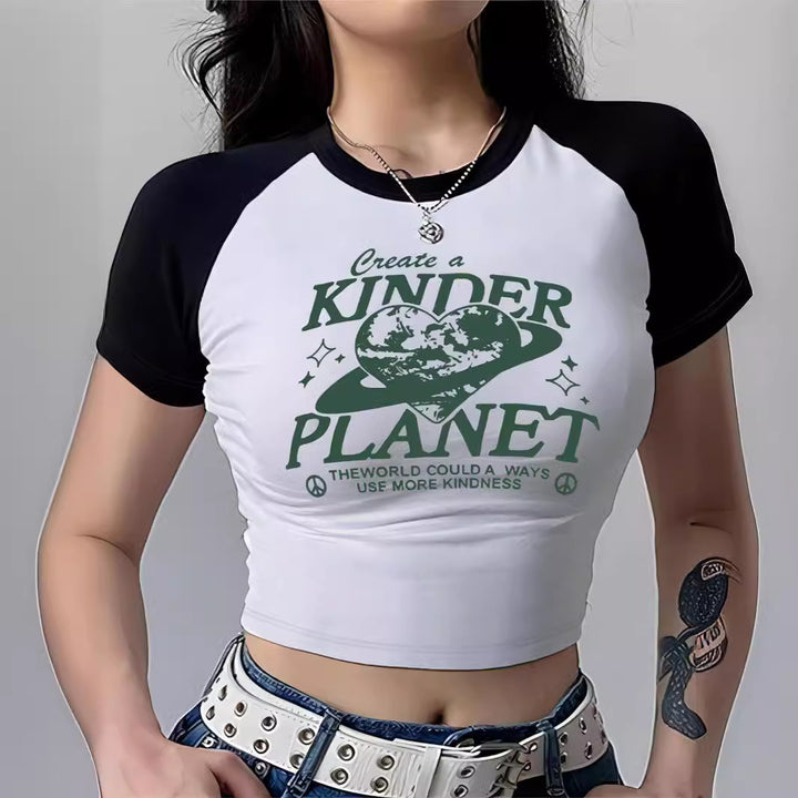 Dame Crop-top med motiverende tekst og afslappet snit Skovae