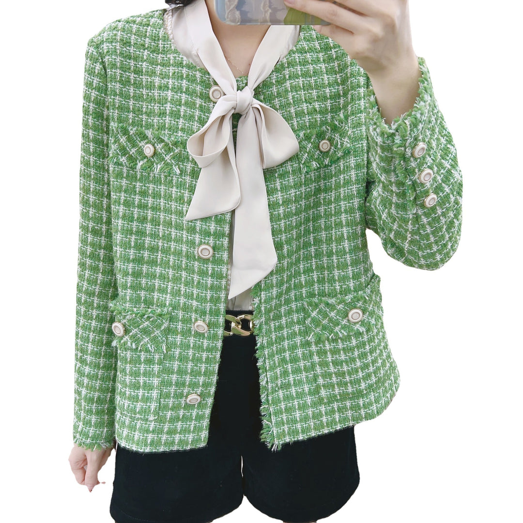 Dame Tweed Blazer med elegant sløjfe og praktiske lommer Stilla