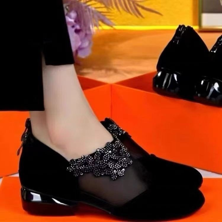 Dame elegante mules med transparent netdesign og glitrende perleaccentuer Stilla
