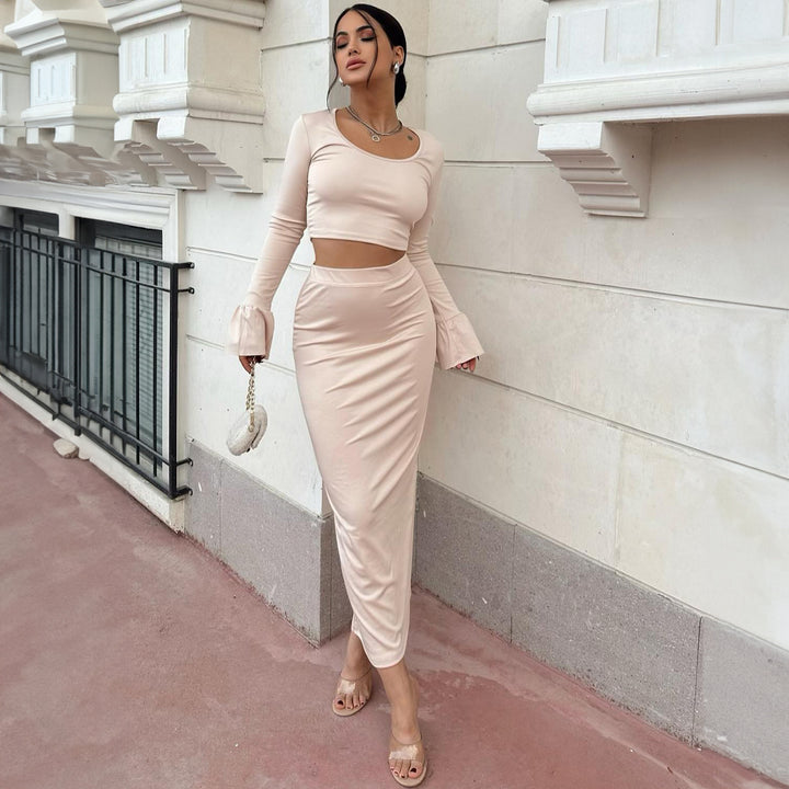 Dame Sæt i to dele med langærmet cropped top og elegant midi-nedskæring Stilla