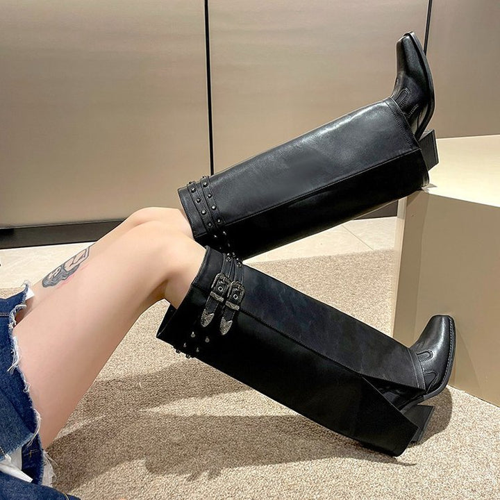 Dame Cowboy-støvler med dekorative spænder og moderne design Stilla