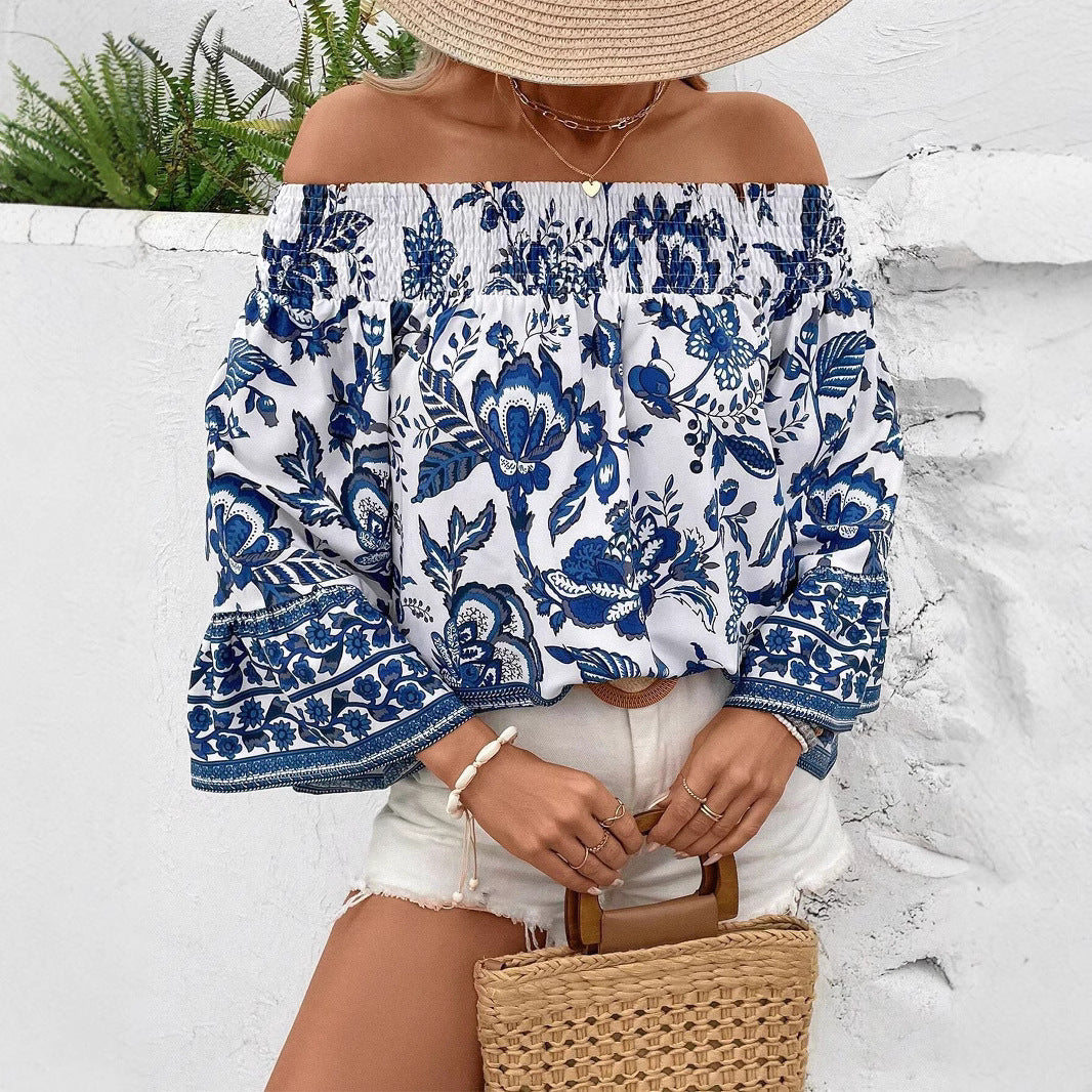Dame Off-Shoulder Blomstermønster Bluse Stilla