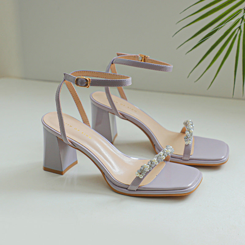 Dame Rhinestone-dekorerede Blokhæl Sandaler Stilla