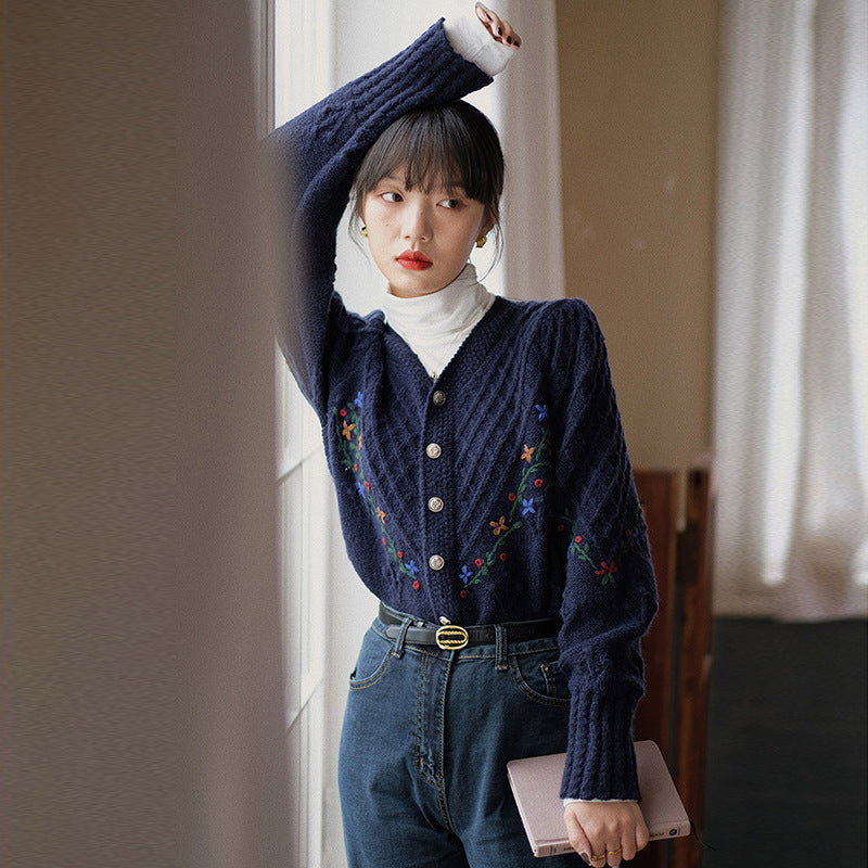 Femme Broderet Diamond Strik cardigan Stilla