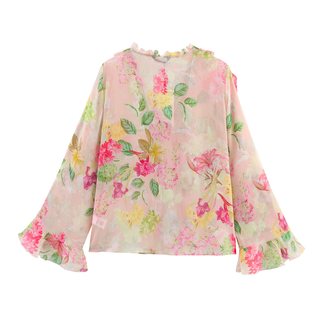 Femme Rynk Blomster Mønster Kimono Jakke Stilla