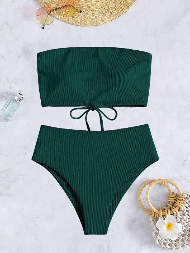 Dame bandeau-bikini med høj talje og ribbet design Skovae