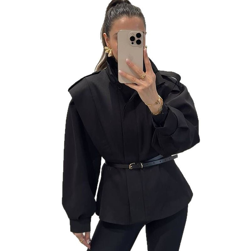 Dame High Fashion Blazerjakke med struktur og talje bælte Stilla