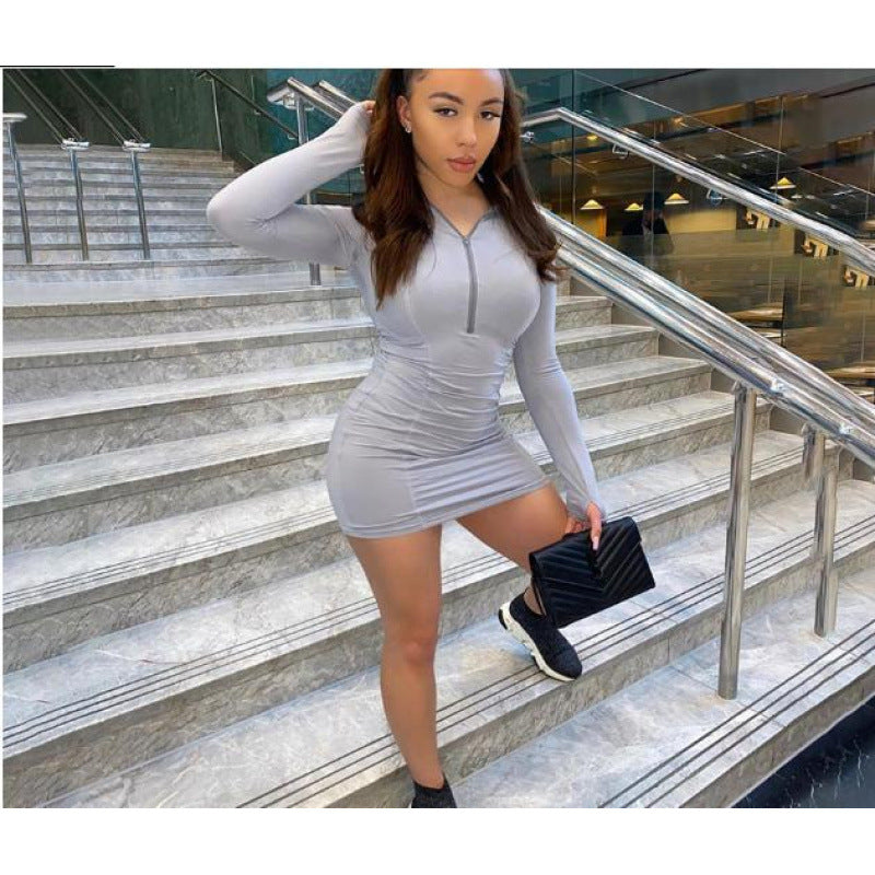 Damer Lange ærmer Lynlås Bodycon Kjole Stilla