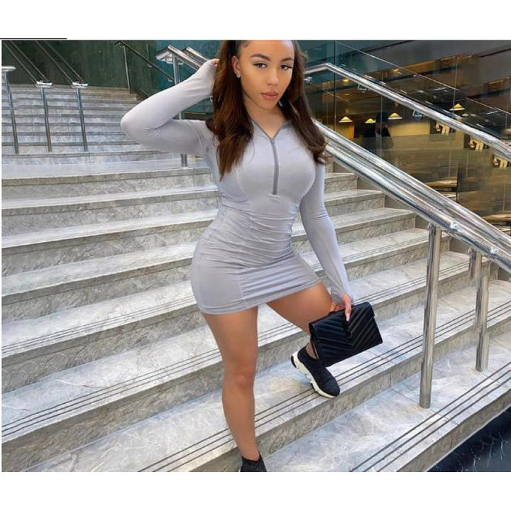 Damer Lange ærmer Lynlås Bodycon Kjole Stilla