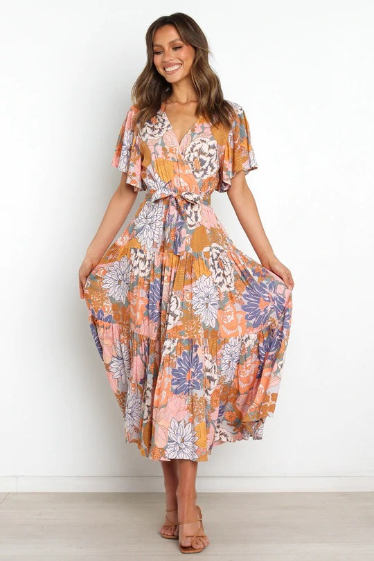 Dame Floral Trappe Maxi Kjole Stilla