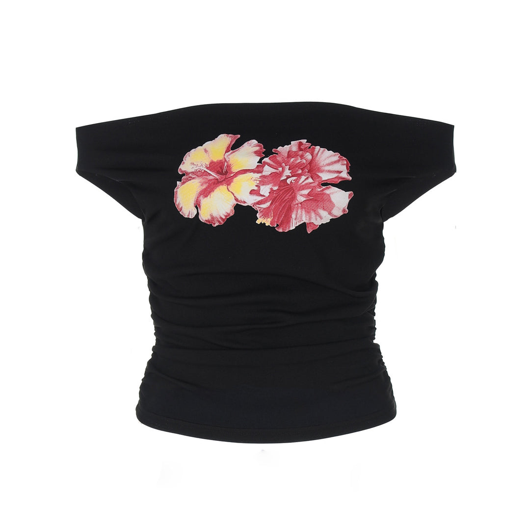 Dame Off-Shoulder Top med blomsterapplikationer Skovae