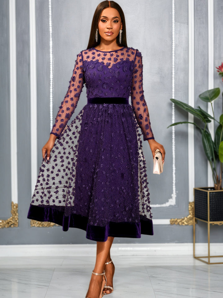 Dame elegant A-linie aftenkjole med blomsterprint spidsapplikationer Skovae