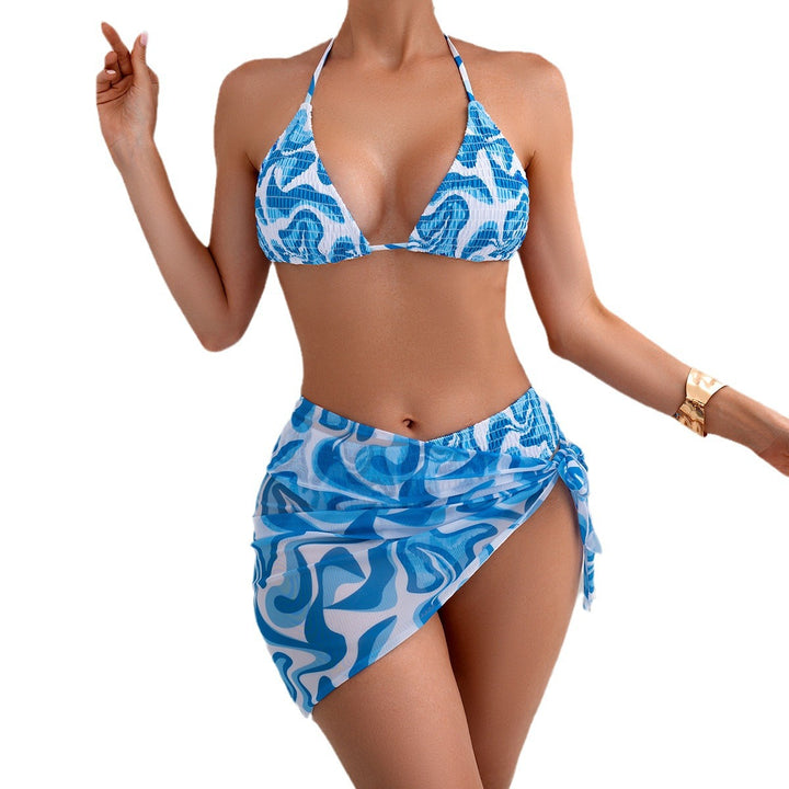 Dame Triangel-Bikini med høj talje og kreativ bølgemønster Stilla