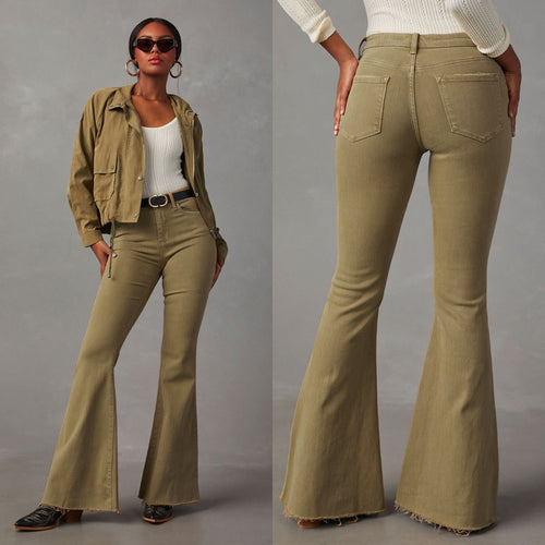Dame Flared Jeans med frynset kant og høj talje Stilla