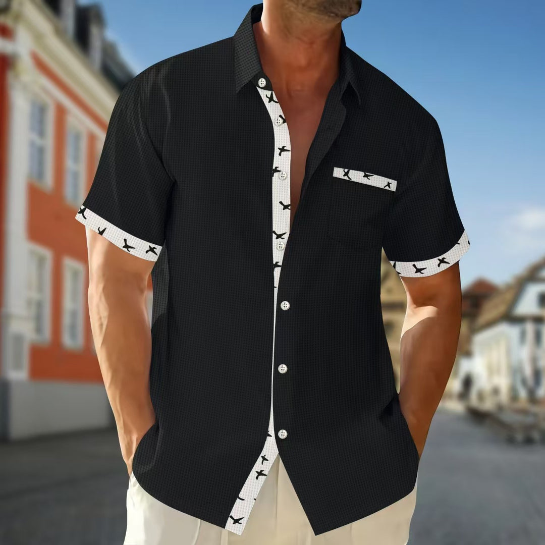 Herrer kortærmet skjorte med struktureret væv og stilfulde kontrastdetaljer Stilla