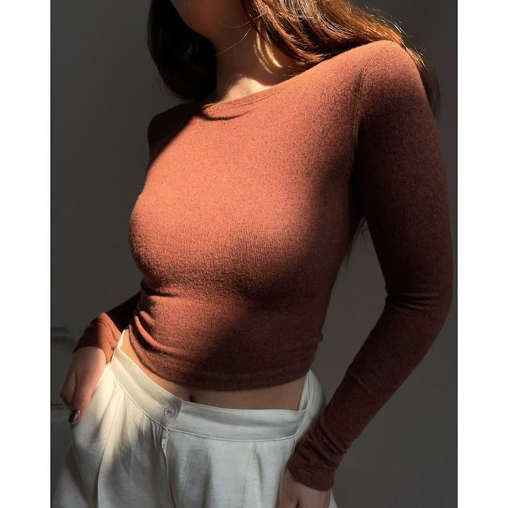 Dame tekstureret Langærmet-Crop-Top Stilla