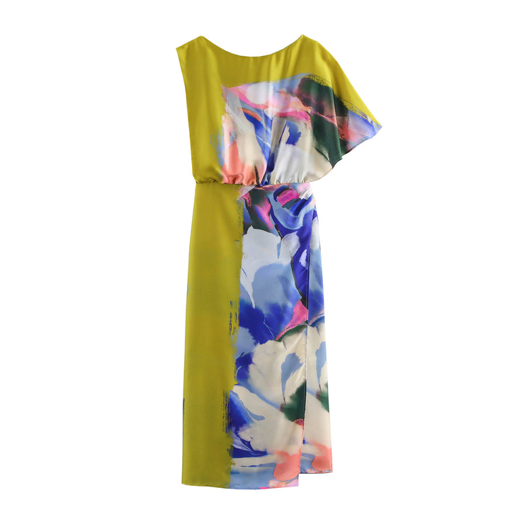 Dame Floral Print Maxi Kjole med elegant asymmetrisk Design Stilla