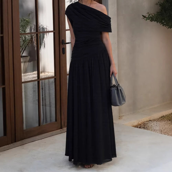 Dame Elegant Wrap Maxi Kjole med asymmetrisk skæring og kvalitets jersey Skovae