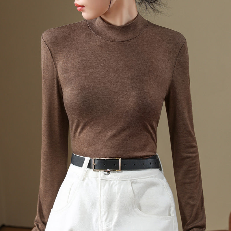 Dame Langærmet Turtleneck Top i blødt materiale med figursyet pasform Stilla