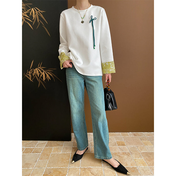 Dame Fashionable Sweatshirt med Blomsterkrave Stilla