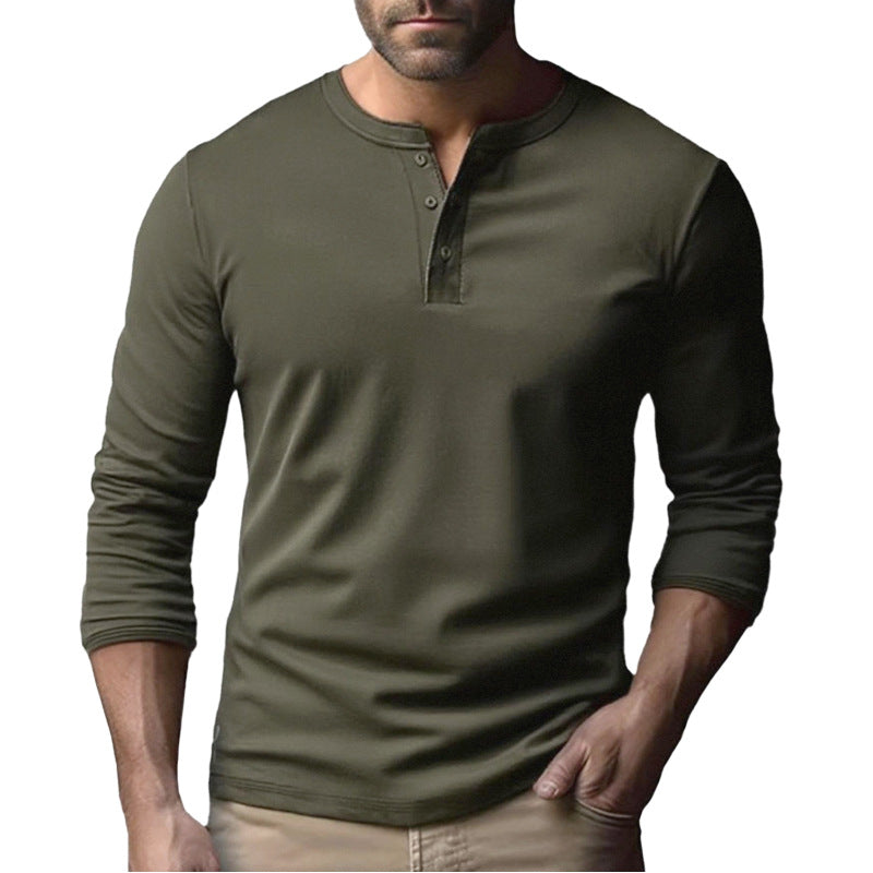 Herrer Langærmet Henley-shirt med gennemgående knaplukning og blød bomuldsblanding Stilla