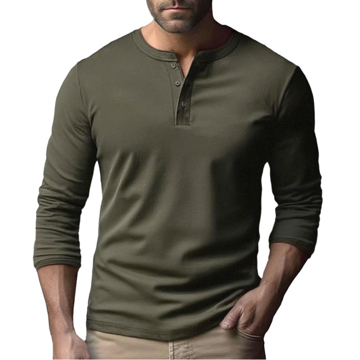 Herrer Langærmet Henley-shirt med gennemgående knaplukning og blød bomuldsblanding Stilla