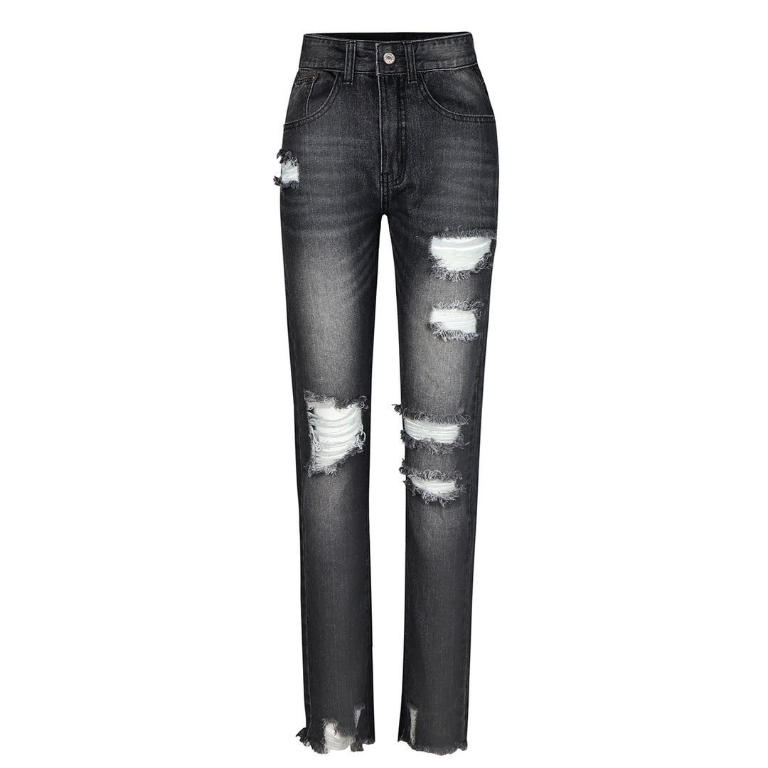 Damer Højtaljede Revne Lige Jeans med Råt Kant Stilla