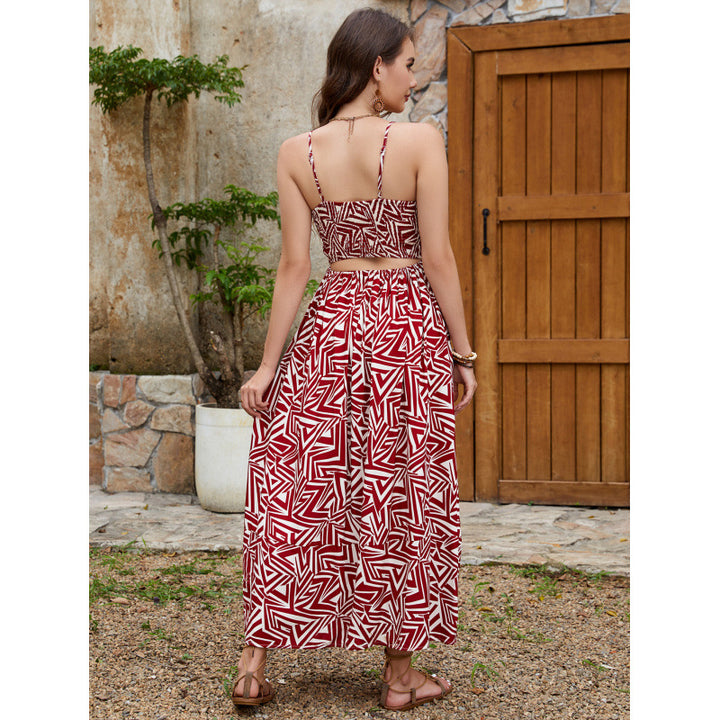 Dame High-Low Geometrisk Tryk Maxi Kjole med Justerbare Stropper Stilla