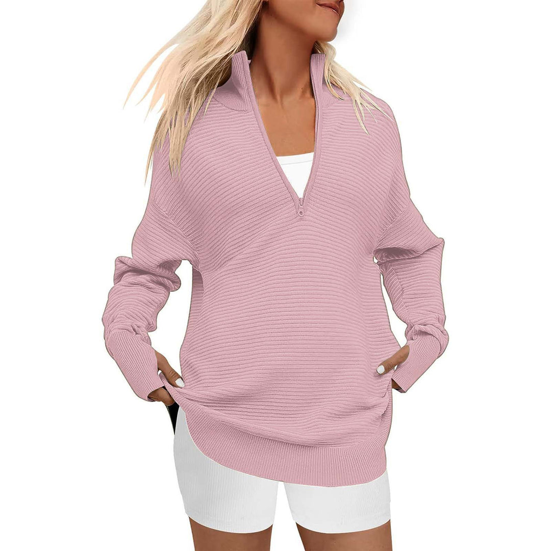 Dame Oversized Pullover med Ståkrave og Lynlås Stilla