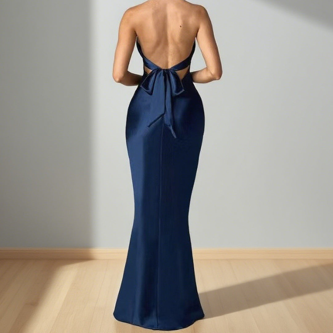 Dame Elegant aften kjole med skuldrene fri halterneck-design og figurskabende snit Skovae