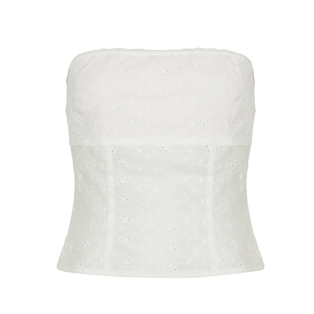Dame bandeau-top med fint broderedesign Skovae