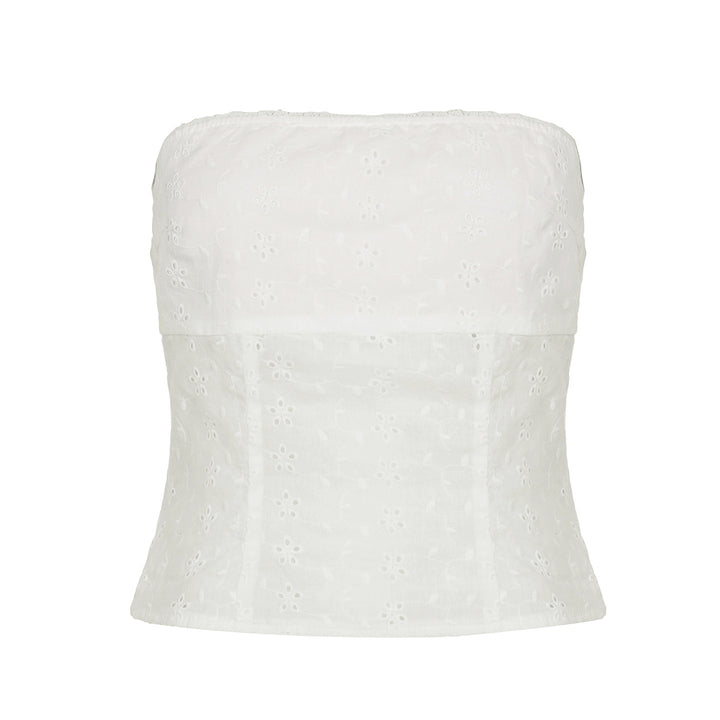 Dame bandeau-top med fint broderedesign Skovae