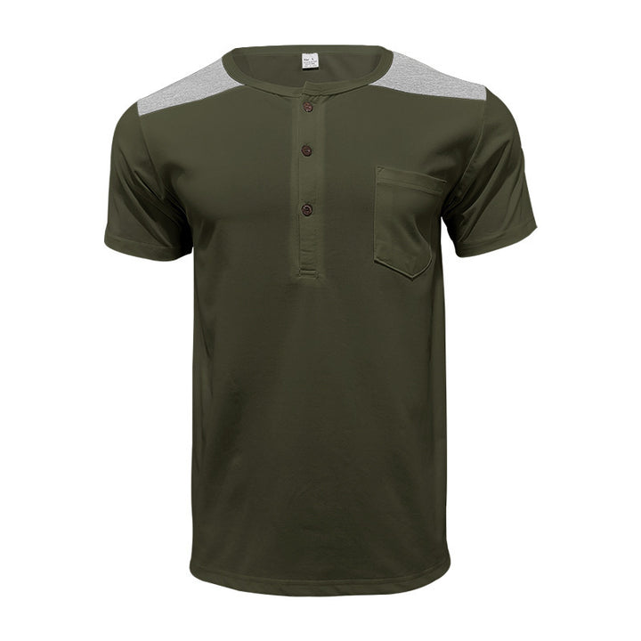Herrer kortærmet skjorte med klassisk Henley-udskæring og moderne kontrastdesign Stilla