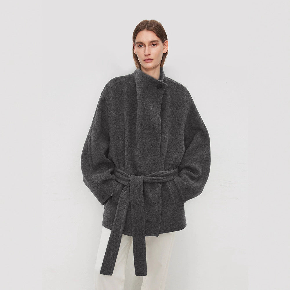Damer elegant oversized frakke med bindebånd Stilla