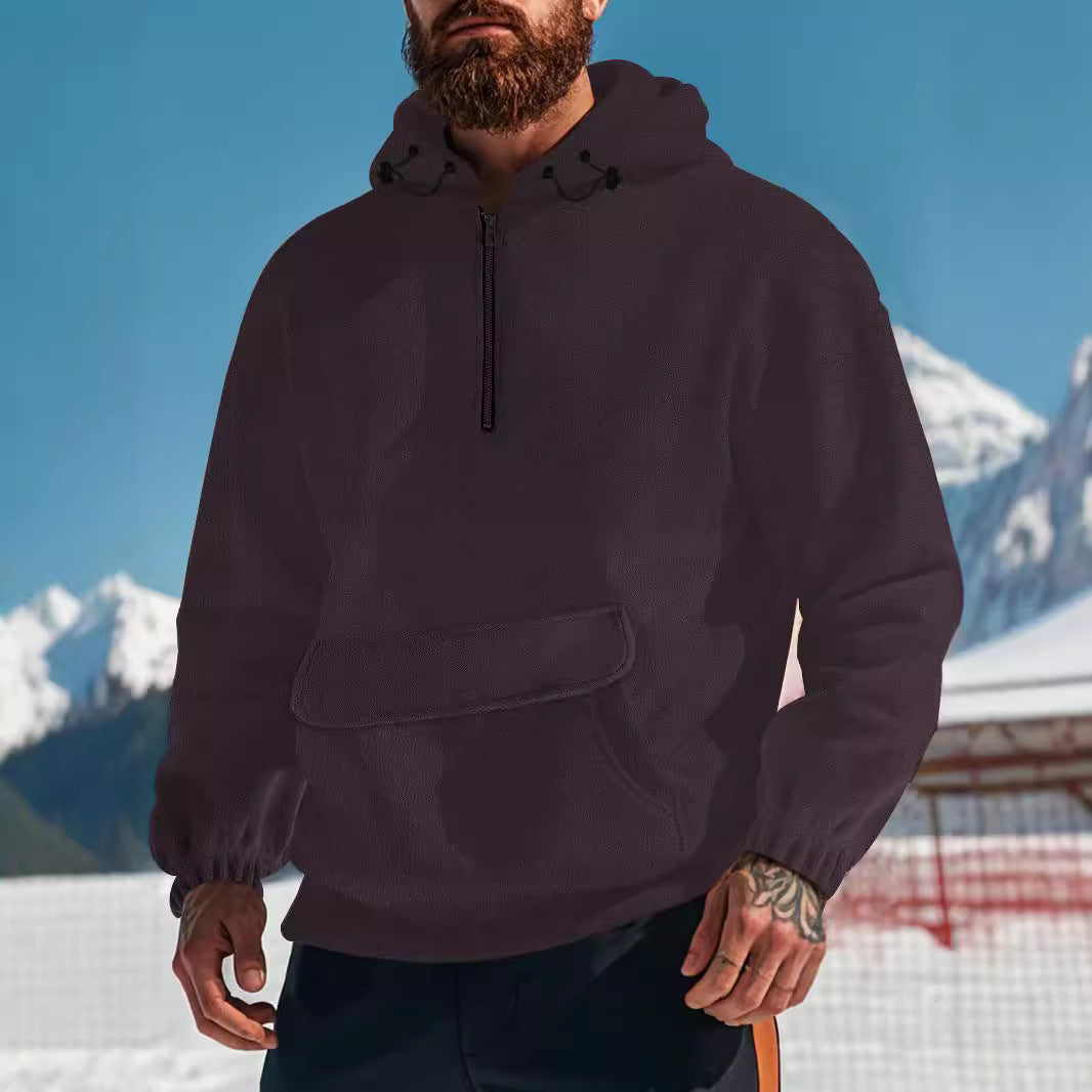 Herrer Fleece-Hoodie med høj hals og praktisk kængurulomme Stilla
